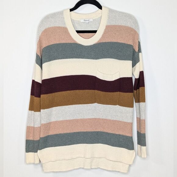Madewell Thompson Pocket Pullover Striped Knit Crew Neck Sweater Multi Color XS - Picture 1 of 5